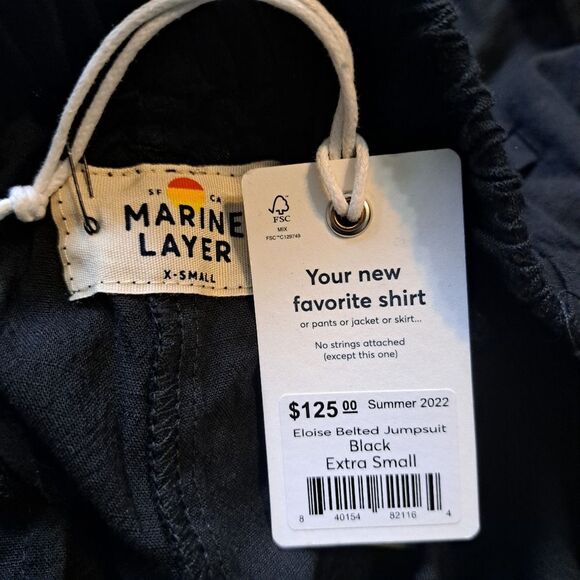 Marine Layer Tencel Blend Eloise Belted Jumpsuit Peekaboo Cutout XS Black NWT - Picture 7 of 15